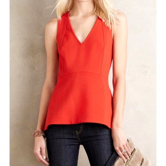 Anthropologie Tops - Anthropologie LEIFSDOTTIR Orange Hara Peplum Top Sz 8 Sleeveless V Neck